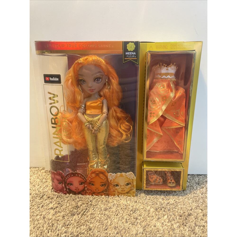 Rainbow High Meena Fleur Saffron Gold Fashion Doll Set with 2 Outfits New